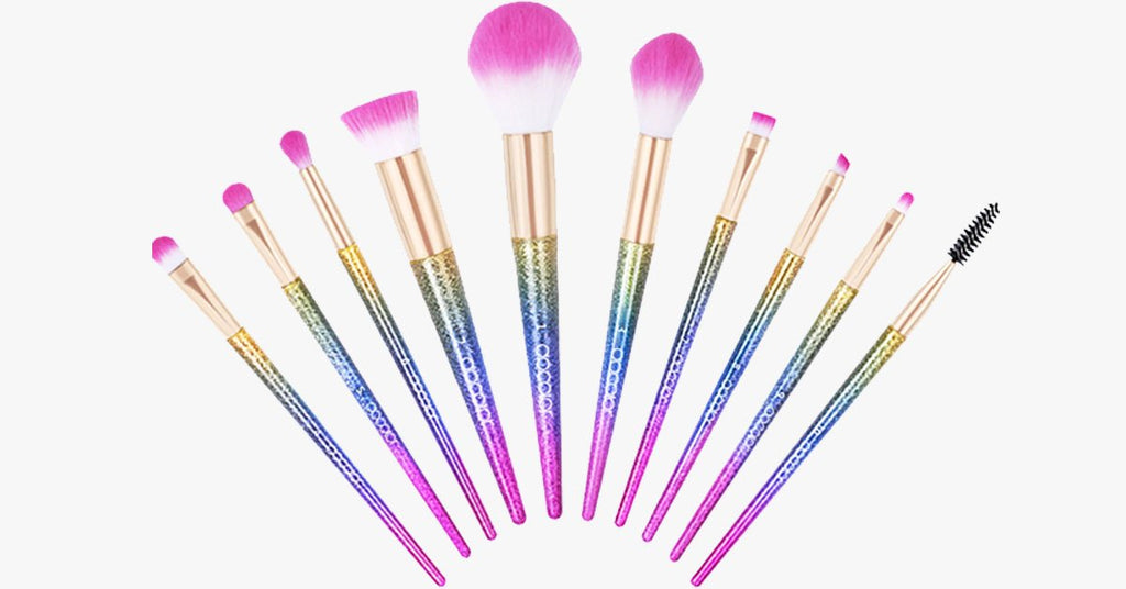 Set of 10 glittering makeup brushes - Ready to give you any look you desire!