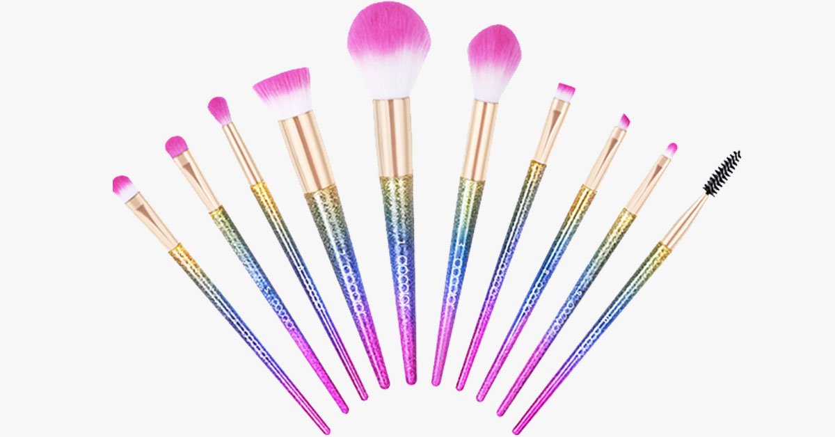 Set of 10 glittering makeup brushes - Ready to give you any look you desire!