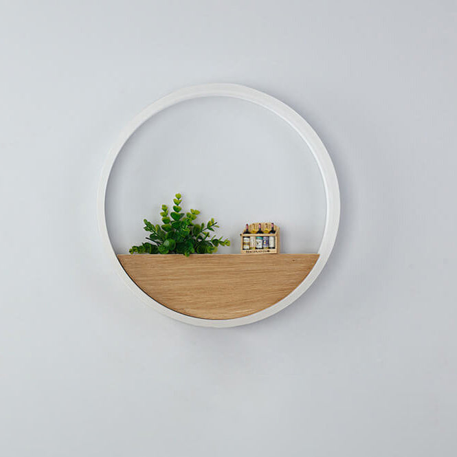 Lumoshelf LED Wall Light | Solid Wood with Shelf | Round Wall Lamp | Warm & White Light