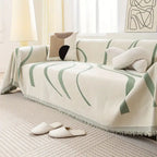 Wave-Pattern Chenille Sofa Cover with Tassels and Non-Slip Fit
