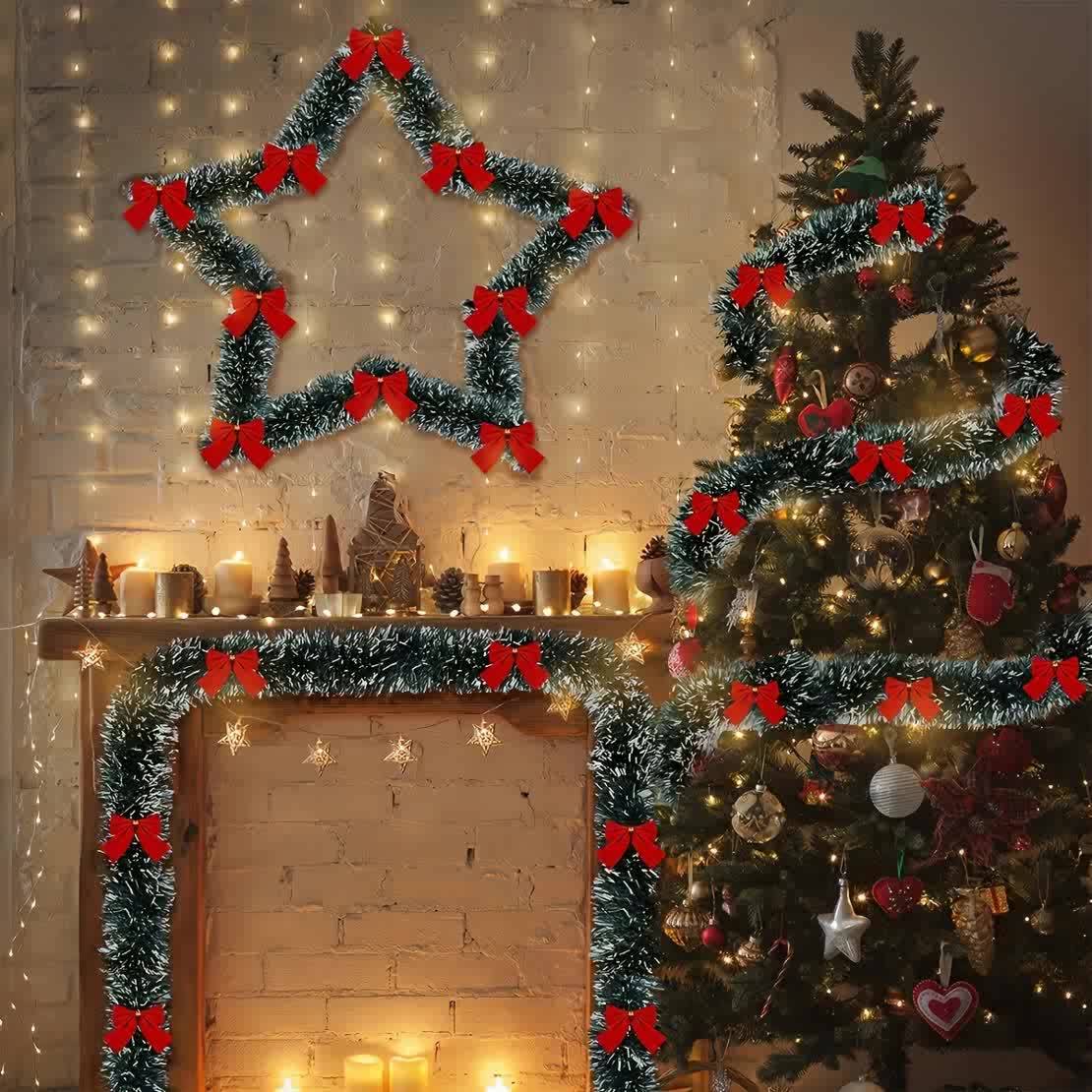 LumaTinsel LED Christmas Garland – Set of 2 Wireless Metallic String Lights with Warm Lighting