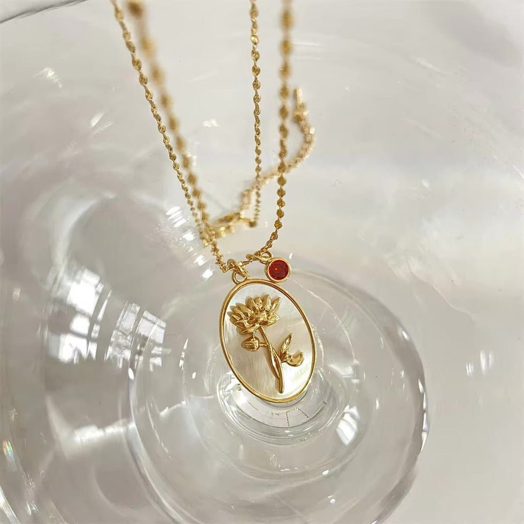 14k Dainty Birth Month Stone & Flower Charm Necklace
