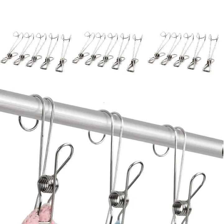 15 pieces | Stainless steel clips with hooks – Safe hanging & space-saving storage