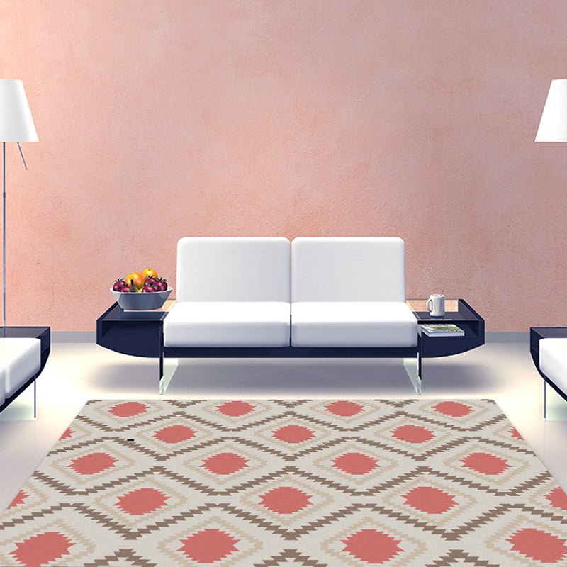 Geometric Southwest Rug Red Diamond Grid Rug Synthetic Non-Slip Pet Friendly Area Rug for Living Room