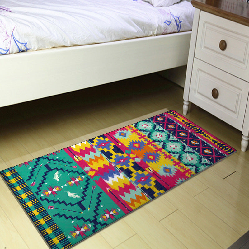 Banded Aztec Tokens Rug Geometric Tribal Symbols Rug Synthetic Non-Slip Pet-Friendly Indoor Rug for the Living Room