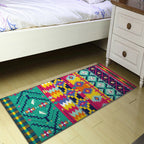 Banded Aztec Tokens Rug Geometric Tribal Symbols Rug Synthetic Non-Slip Pet-Friendly Indoor Rug for the Living Room