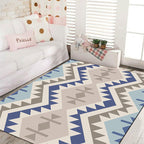Banded Geometric Southwestern Rug Tribal Navajo Rug Polyester Washable Non-Slip Stain-Resistant Area Rug for Bedroom