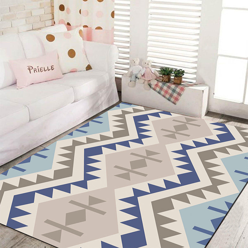 Banded Geometric Southwestern Rug Tribal Navajo Rug Polyester Washable Non-Slip Stain-Resistant Area Rug for Bedroom