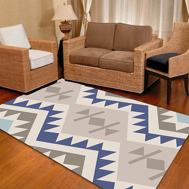 Banded Geometric Southwestern Rug Tribal Navajo Rug Polyester Washable Non-Slip Stain-Resistant Area Rug for Bedroom