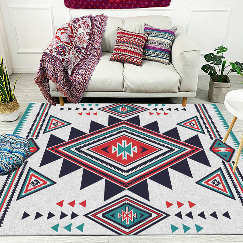 Zigzag Tribal Central Diamond Rug with Medallion Polyester Non-Slip Back Power Loom Indoor Rug