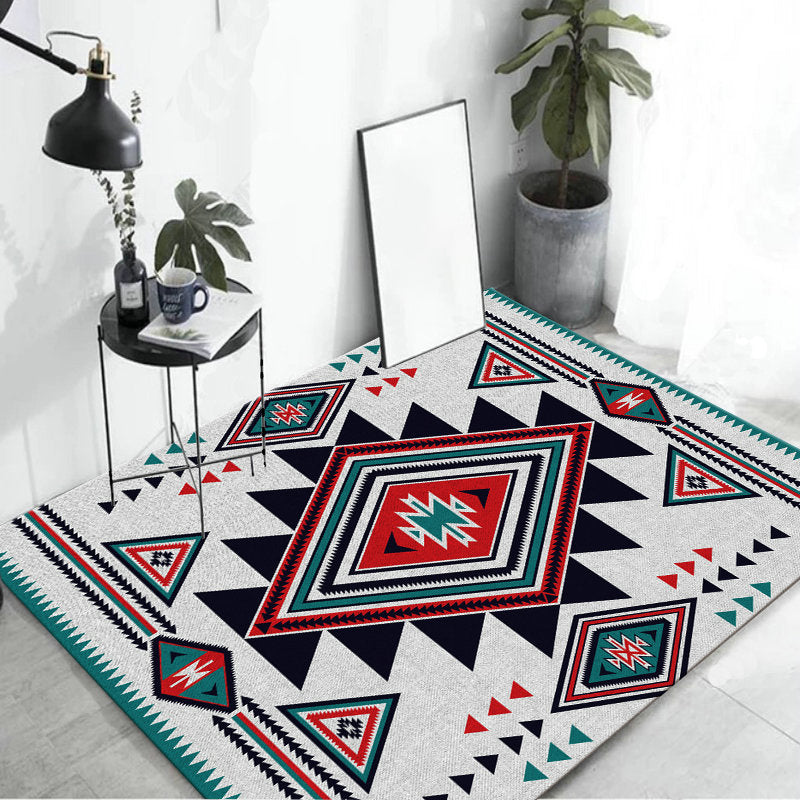 Zigzag Tribal Central Diamond Rug with Medallion Polyester Non-Slip Back Power Loom Indoor Rug