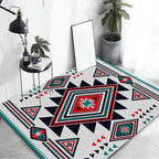 Zigzag Tribal Central Diamond Rug with Medallion Polyester Non-Slip Back Power Loom Indoor Rug