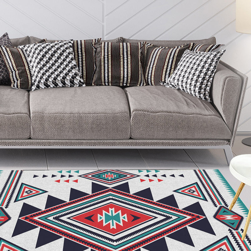 Zigzag Tribal Central Diamond Rug with Medallion Polyester Non-Slip Back Power Loom Indoor Rug