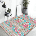 Banded Tribal printed rug with Native symbols washable non-slip stain-resistant rug for the bedroom in blue and pink