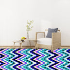 Zigzag Chevron Stripe Area Rug in Blue and Purple Polyester Pet-Friendly Stain-Resistant Flooring
