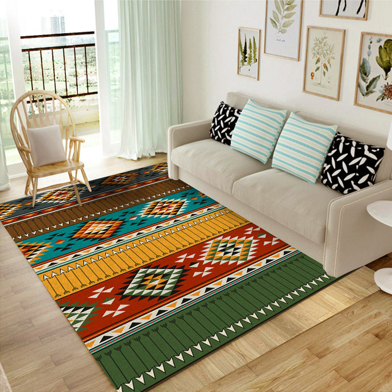 Traditional area rug for the living room Ancestor Kashkuli bands diamond rug synthetic anti-slip pet-friendly in vintage multicolored