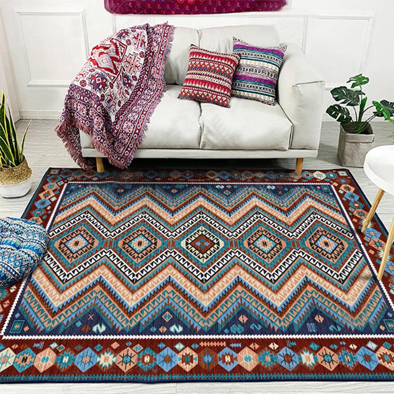 Framed Diamond Aztec Rug with Tribal Symbols Polyester non-slip back Power Loom Indoor Rug for Living Room