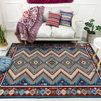 Framed Diamond Aztec Rug with Tribal Symbols Polyester non-slip back Power Loom Indoor Rug for Living Room