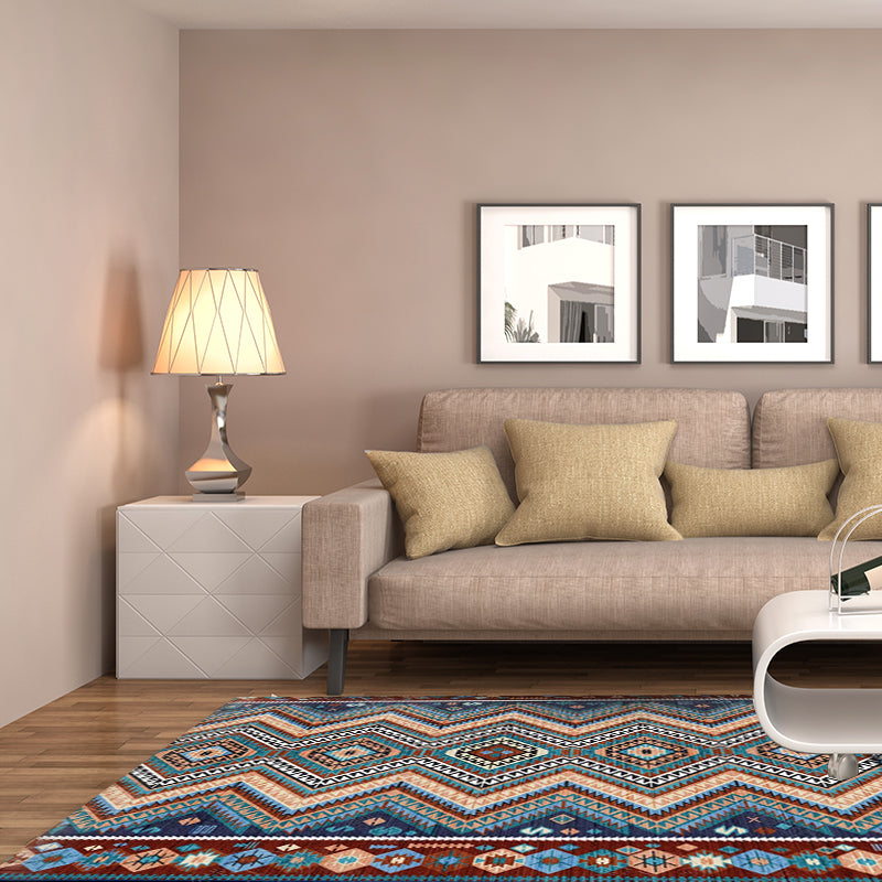 Framed Diamond Aztec Rug with Tribal Symbols Polyester non-slip back Power Loom Indoor Rug for Living Room