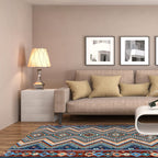 Framed Diamond Aztec Rug with Tribal Symbols Polyester non-slip back Power Loom Indoor Rug for Living Room