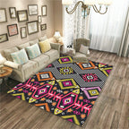 Yellow Pink Ancestral Diamond Carpet with Tribal Symbols Polyester Washable Pet-Friendly Area Rug for Fireplace