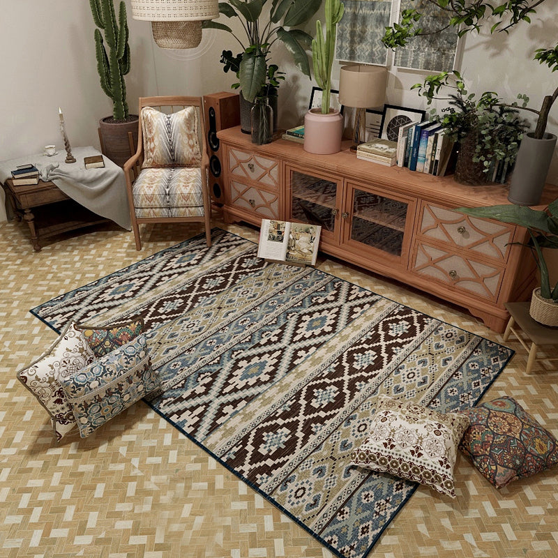 Vintage Look Banded Area Rug Moroccan Tribal Chevron Rug Polyester Washable Pet Friendly Area Rug