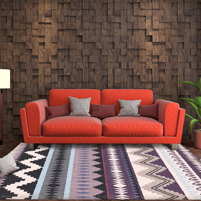 Purple Striped Chevron Geometric Rug Indian Tribal Indoor Mat Synthetic Non-Slip Power Loom Rug for Living Room