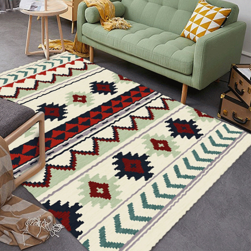 Southwestern Americana Aztec rug in blue and red striped geometric rug polyester stain resistant indoor rug