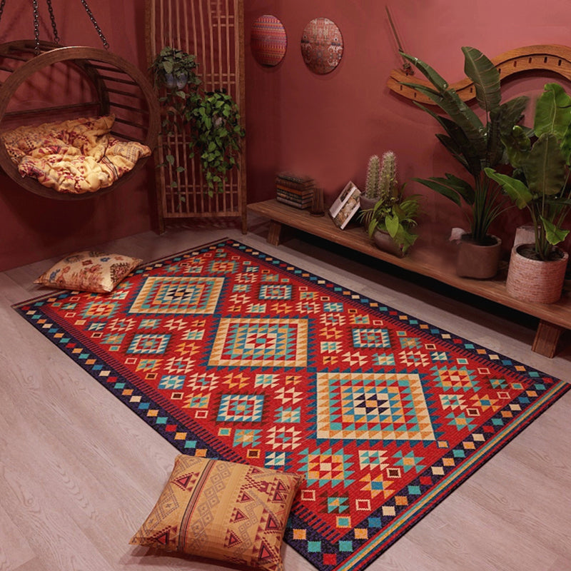 Beef Frame Retro Tribal Carpet with Moroccan Medallion synthetic anti-slip pet-friendly rug for the fireplace