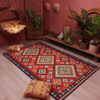 Beef Frame Retro Tribal Carpet with Moroccan Medallion synthetic anti-slip pet-friendly rug for the fireplace