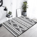 Country Tribal Washable Rug Black and White Ethnic Geometric Rug Stain Resistant Polyester Rug for the Living Room