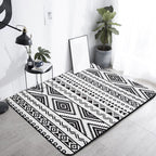 Country Tribal Washable Rug Black and White Ethnic Geometric Rug Stain Resistant Polyester Rug for the Living Room