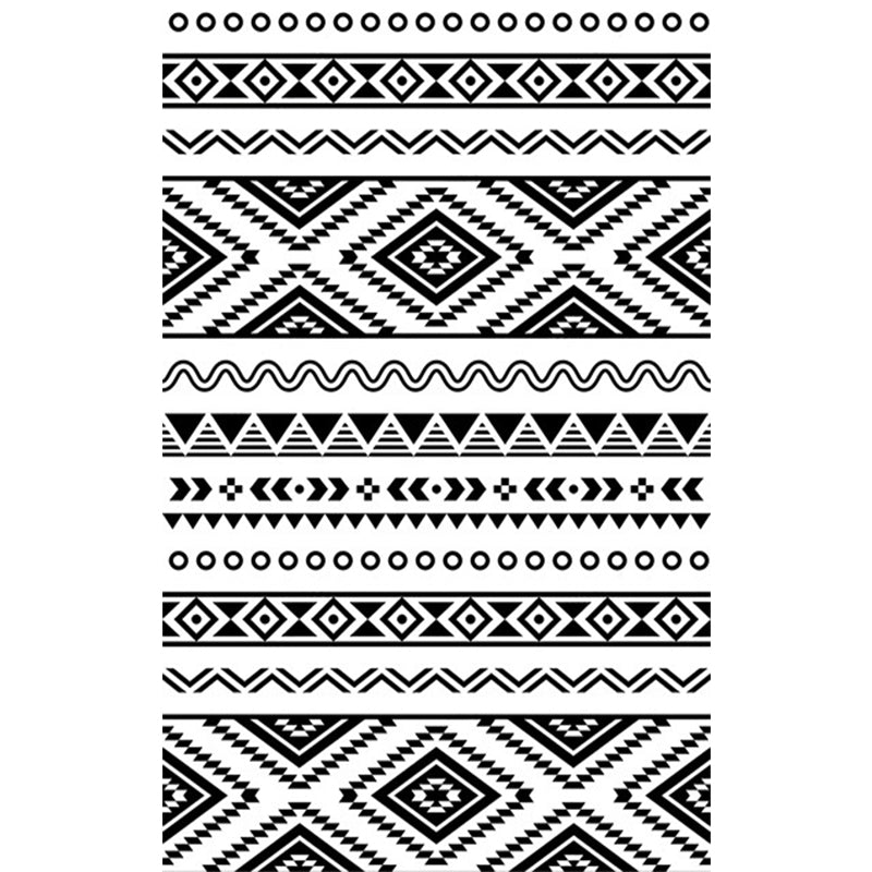 Country Tribal Washable Rug Black and White Ethnic Geometric Rug Stain Resistant Polyester Rug for the Living Room