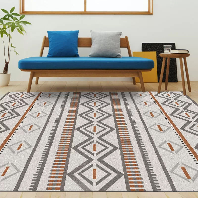 Warmer Brown Americana Tribal Rug Striped Geometric Polyester Pet Friendly Stain Resistant Area Rug for Accent Area