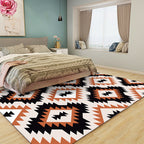 Aztec Tokens Tribal Indigenous Carpet with ethnic geometric diamond in orange and black polyester stain-resistant personal carpet