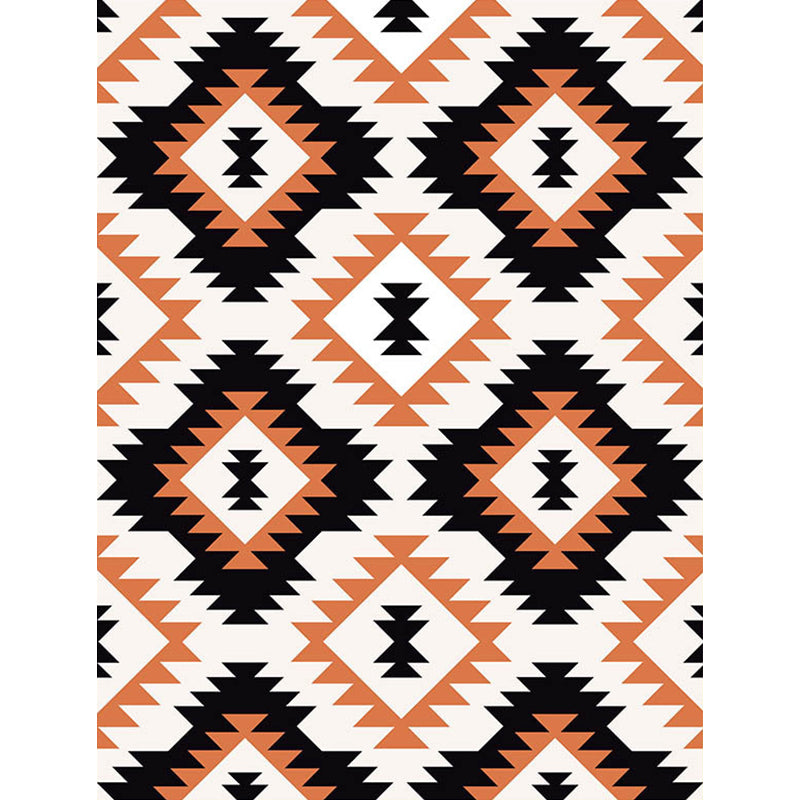 Aztec Tokens Tribal Indigenous Carpet with ethnic geometric diamond in orange and black polyester stain-resistant personal carpet