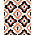 Aztec Tokens Tribal Indigenous Carpet with ethnic geometric diamond in orange and black polyester stain-resistant personal carpet