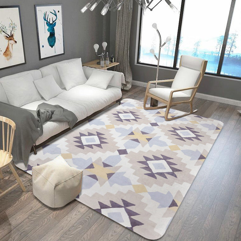 Southwestern Aztec Tokens Tribal Rug with Geometric Diamond Synthetic Anti-slip Pet-friendly Area Rug for Living Room