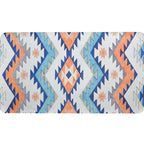 Striped Aztec Tokens Tribal Rug in Orange and Blue Synthetic Non-Slip Pet Friendly Rug for Living Room in Gray
