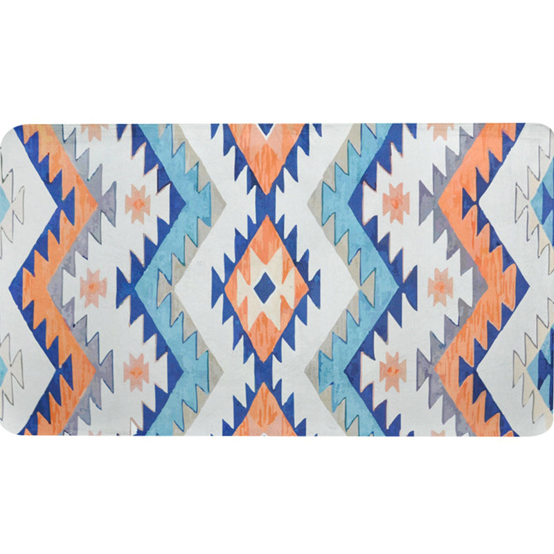 Striped Aztec Tokens Tribal Rug in Orange and Blue Synthetic Non-Slip Pet Friendly Rug for Living Room in Gray