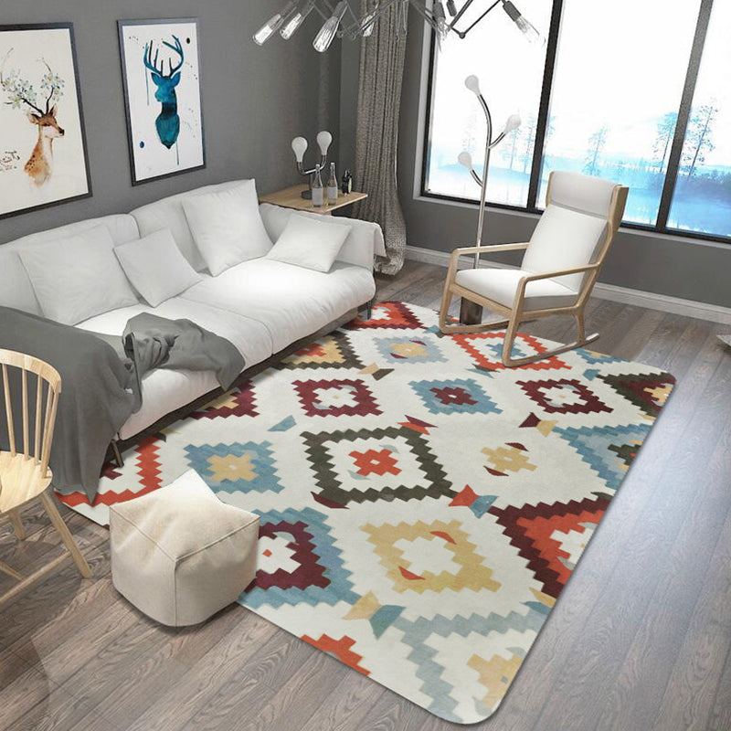 Aztec Diamond Tribal Rug Geometric Native Totem in Multicolor Washable Polyester Rug for Living Room