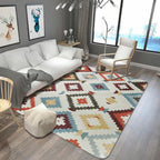 Aztec Diamond Tribal Rug Geometric Native Totem in Multicolor Washable Polyester Rug for Living Room
