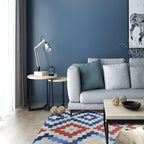 Tribal Ancestral Rug with Aztec Diamond in Orange and Blue, stain-resistant Power Loom rug for the bedroom