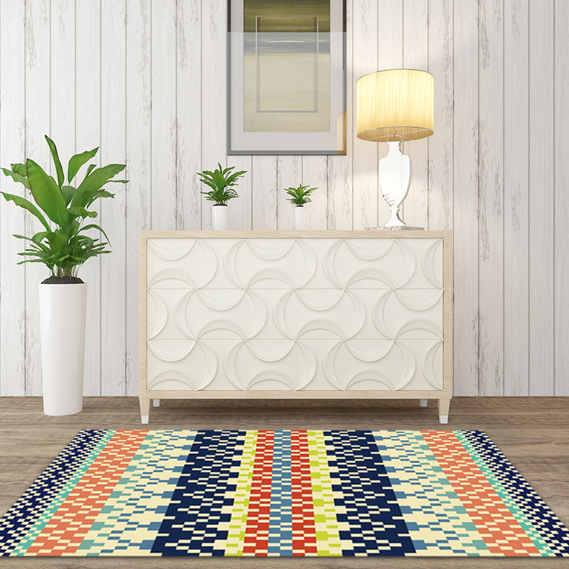 Southwest Striped Tribal Geometric Carpet Stain Resistant Power Loom Area Rug for Bedroom in Green and Orange
