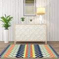 Southwest Striped Tribal Geometric Carpet Stain Resistant Power Loom Area Rug for Bedroom in Green and Orange