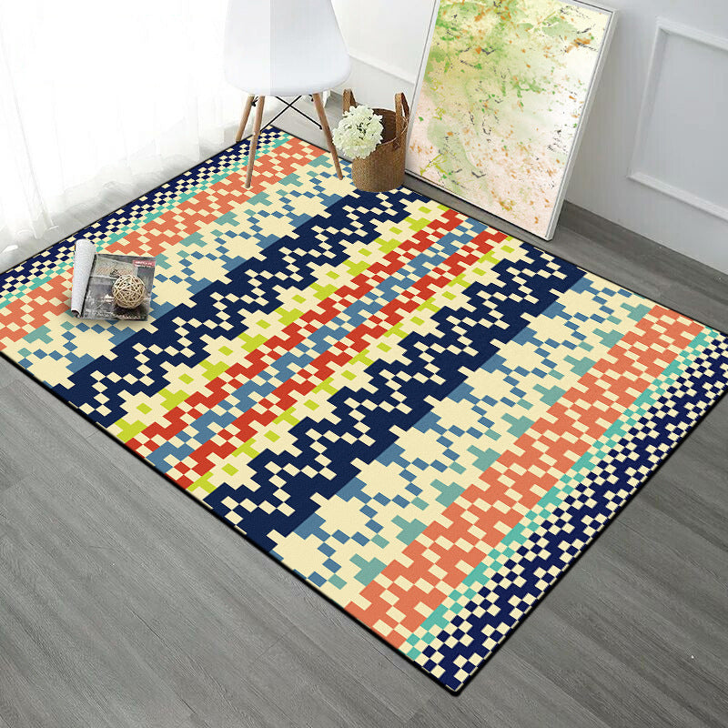 Southwest Striped Tribal Geometric Carpet Stain Resistant Power Loom Area Rug for Bedroom in Green and Orange