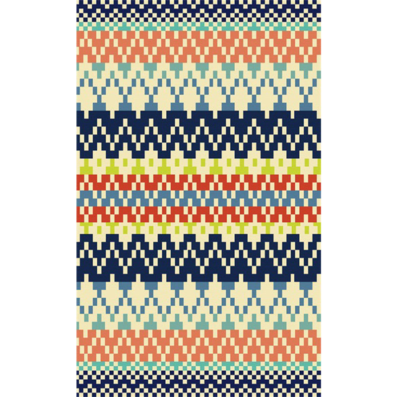 Southwest Striped Tribal Geometric Carpet Stain Resistant Power Loom Area Rug for Bedroom in Green and Orange