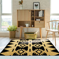 Zigzag Tribal-Diamond Rug in Gold and Black Polyester Non-Slip Back Power Loom Indoor Rug