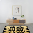 Zigzag Tribal-Diamond Rug in Gold and Black Polyester Non-Slip Back Power Loom Indoor Rug