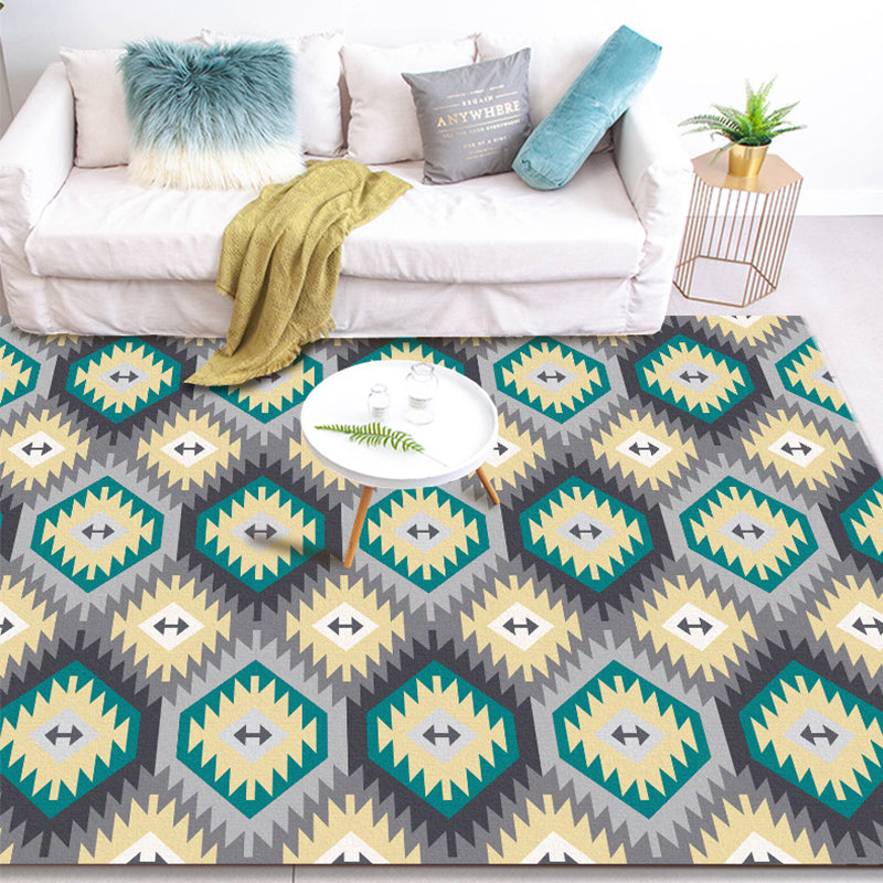 Tribal Gabbeh Abstract Rug Diamond Geometric Rug Polyester Washable Non-Slip Stain-Resistant Rug for the Bedroom